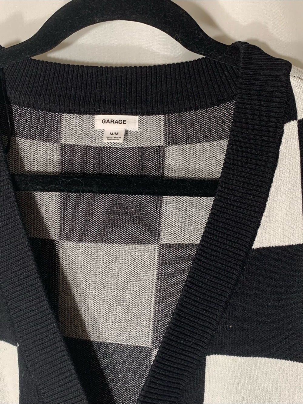 Garage Black and White Checkerboard V-Neck Cardigan - Picture 2 of 5